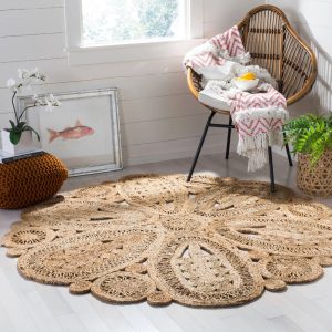 SAFAVIEH Natural Fiber Stamen Braided Jute Area Rug, Natural, 6" x 6" Round
