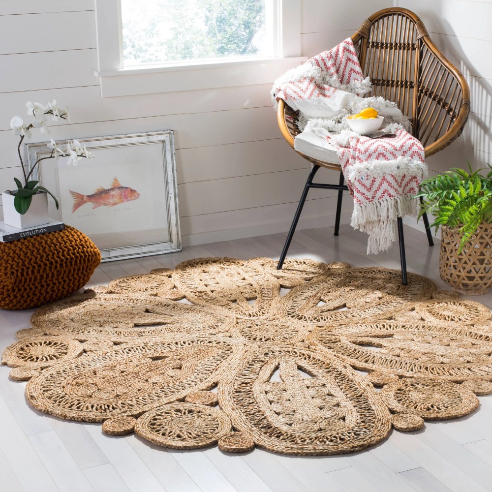 SAFAVIEH Natural Fiber Stamen Braided Jute Area Rug, Natural, 6" x 6" Round