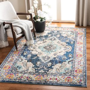 SAFAVIEH Area Rug 5'1"x7'7" - Monaco Collection - Traditional Design, Navy & Light Blue, Ideal for Living Room, Bedroom, Dining Space