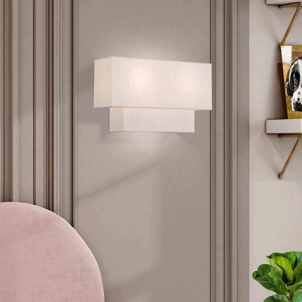 Livex Lighting 2-Light Metal & Fabric ADA Wall Sconce in English Bronze/Oatmeal - Image 4
