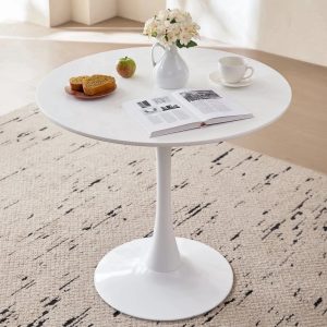 31.5" Small Round Dining Table Metal Tulip Pedestal Base White Modern Kitchen Table for Dining Living Room Apartment Small Space