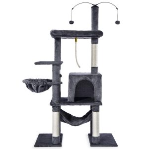 Vibrant Life 58.5inch Multi Level Cat Tree Tower with Interactive Dangling Ball and Double Base, Gray