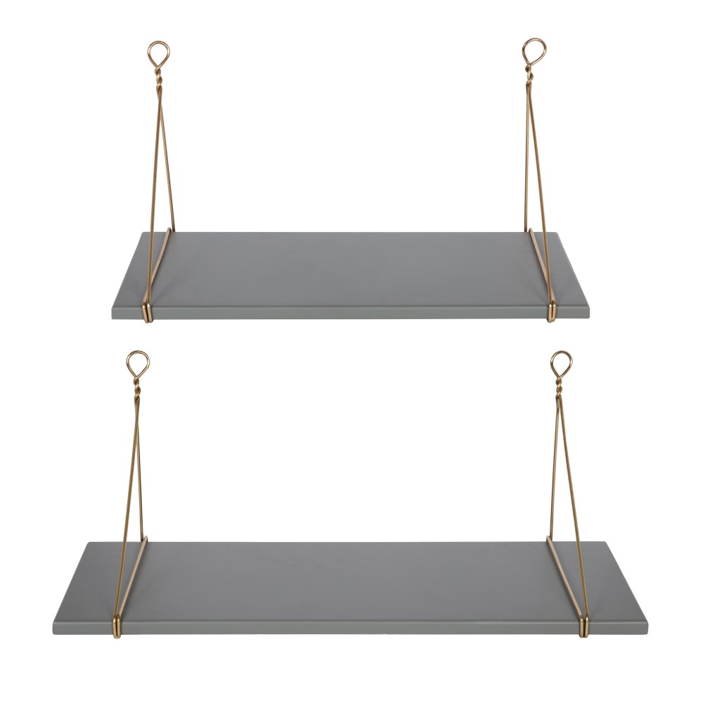 Kate and Laurel Vista Wood and Metal Wall Shelves, Gray/Gold 2 Piece - Image 3