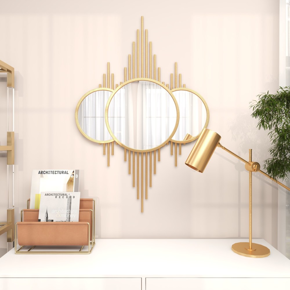 CosmoLiving by Cosmopolitan 3 Overlapping Round Gold Metal, Glamorous and Contemporary Wall Mirror, 27"W x 39"H - Image 13