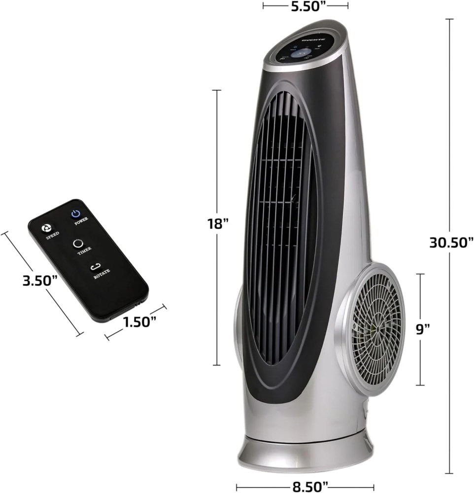 OVENTE Oscillating Tower Fan with Remote Control, 3-Speed LCD Panel & 8H Timer, 30.5" Quiet & Bladeless Indoor Standing Floor Fan, Blows Cold Air for Home, Bedroom, Living Room or Office, Silver - Image 6