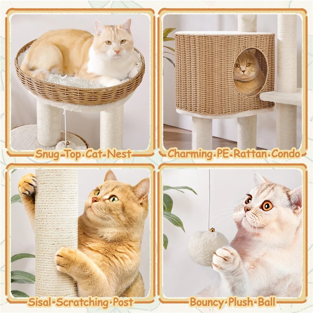 Renwick 36" Tall Rattan Cat Tree with Natural Sisal Scratching Post, Beige - Image 7