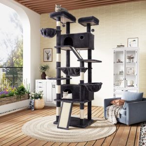 Sha Cerlin 81" Large Cat Tree Tower with Cat Condo & Hammock,  Multi-Level & Sisal Scratching Post,  Blue