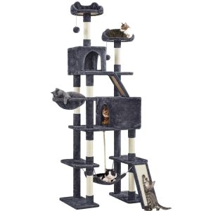 Alden Design 82.5" H Multi Level Large Cat Tree with 2 Cozy Condos for Indoor Small/Medium Cats,  Dark Gray