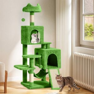 Uforic Cat Tree Tower 54" Multi-Level Cat Condo with Scratching Posts&Hammock,  for indoor Small Cats,  Green