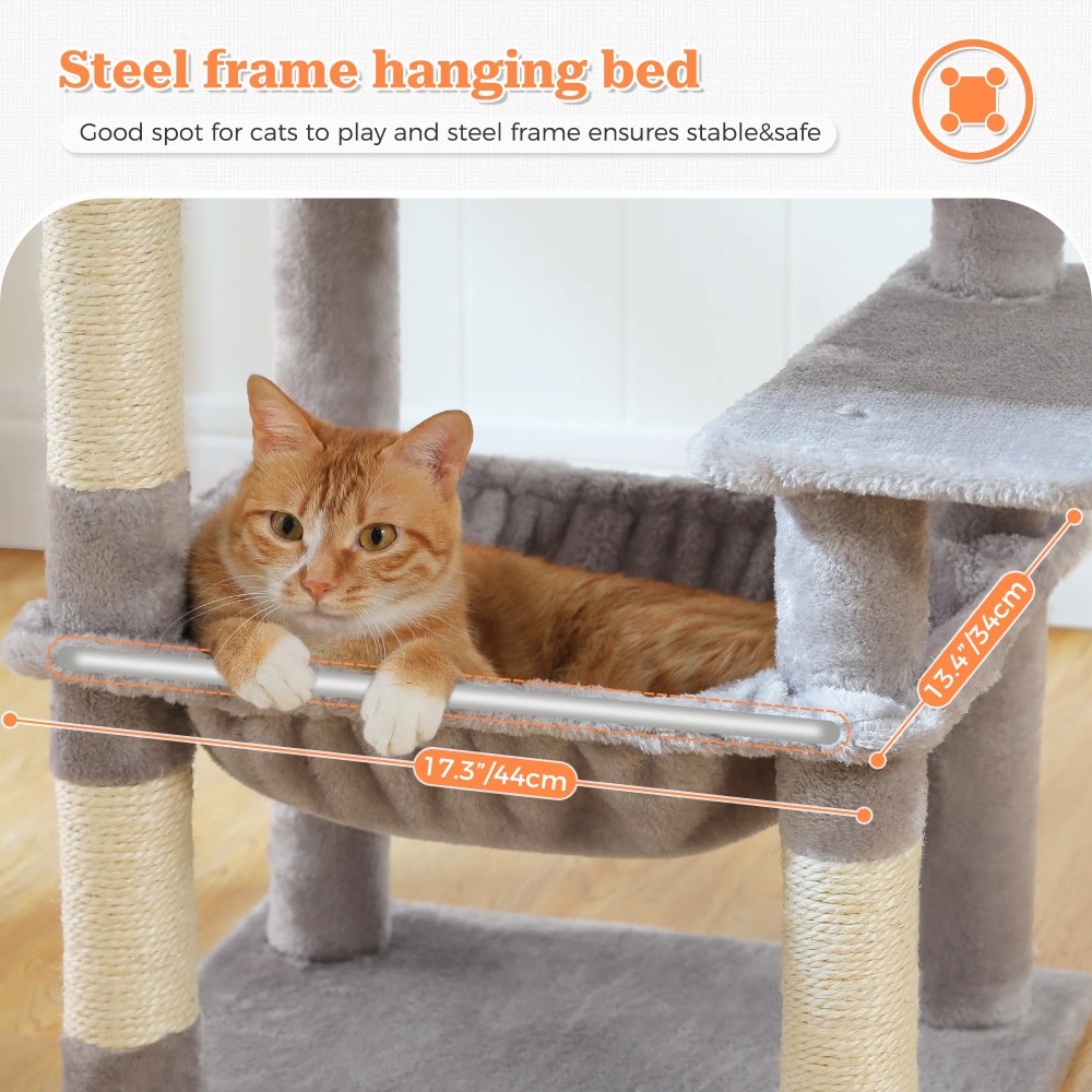 PAWZ Road 49" Large Cat Tree Multi-Level Scratcher with Two Hammocks&Condo for Indoor Cats Gray - Image 2