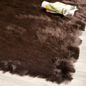 SAFAVIEH Paris Darwin Plush Polyester Shag Area Rug, Chocolate, 7" x 7" Square