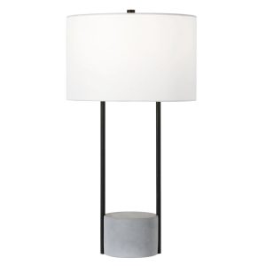 Evelyn&Zoe Uma 27.75" Tall Table Lamp with Fabric Shade,Blackened Bronze/Concrete/White
