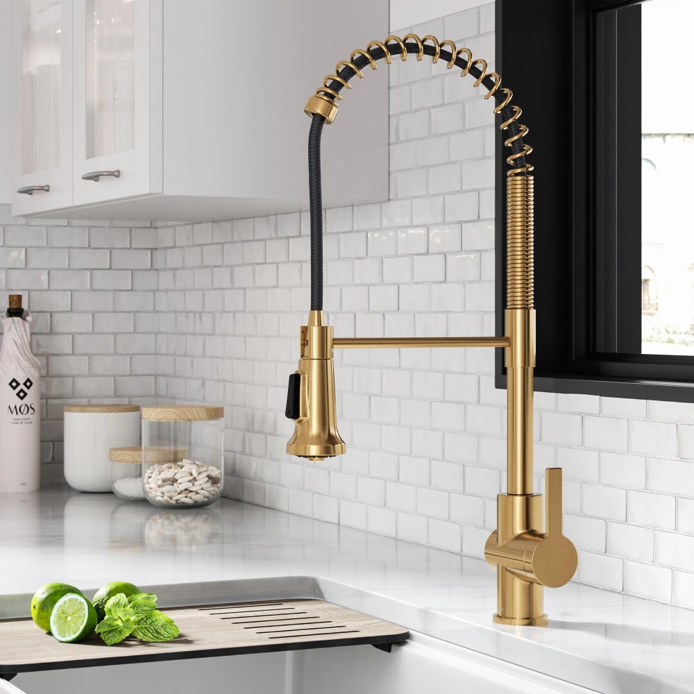 KRAUS Britt Commercial Style Pull-Down Single Handle Kitchen Faucet in Brushed Brass - Image 3