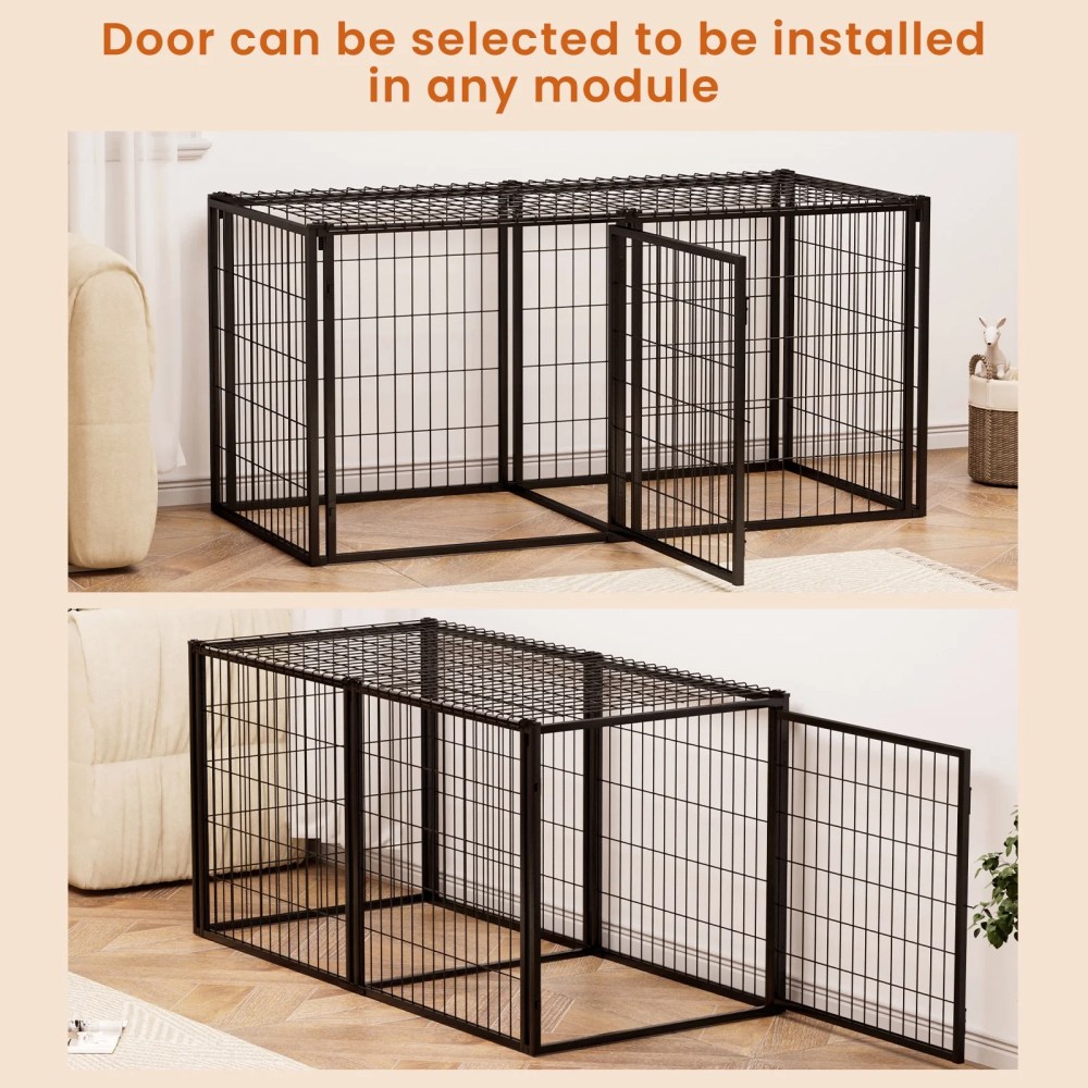 JXXRZ 63" Dog Crate Indoor Metal Kennel w/ Cover & Divider, Escape Proof Playpen - Image 3