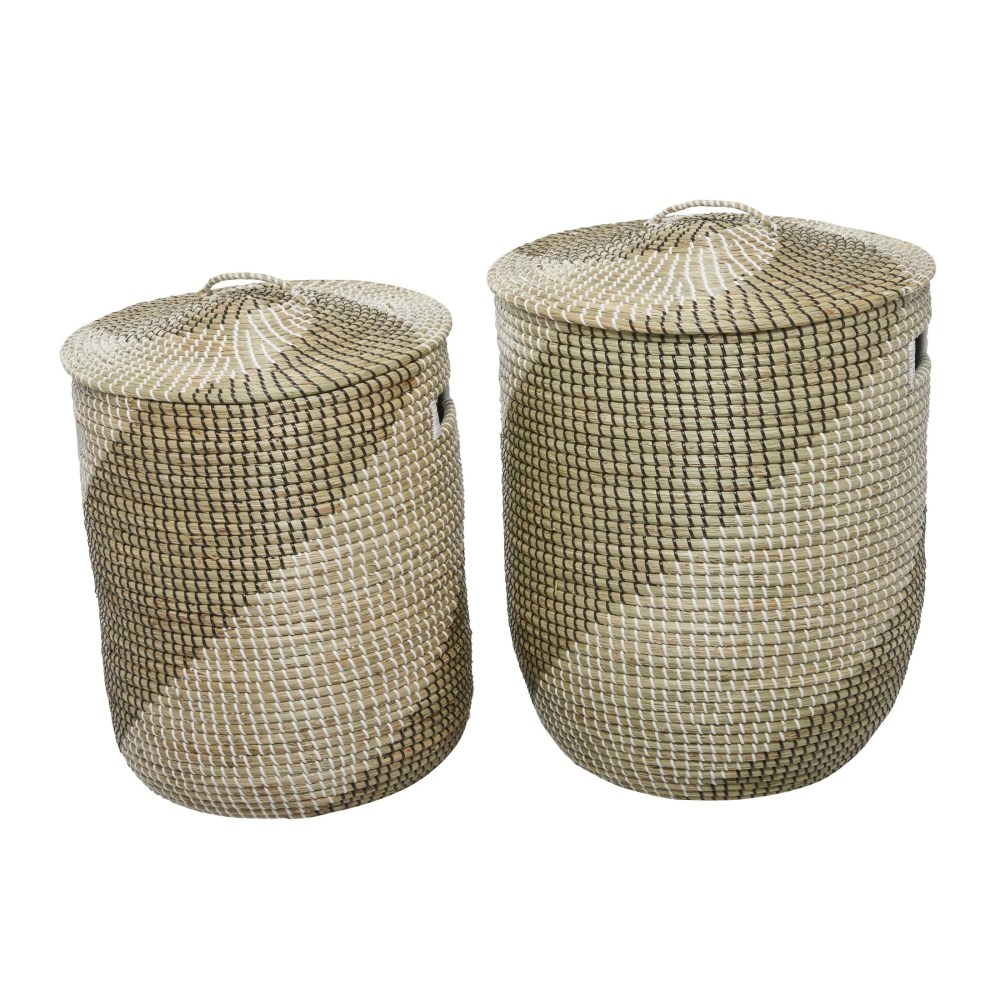 DecMode 24", 22"H Brown Seagrass Handmade Two Toned Storage Basket with Matching Lids, 2-Pieces - Image 8
