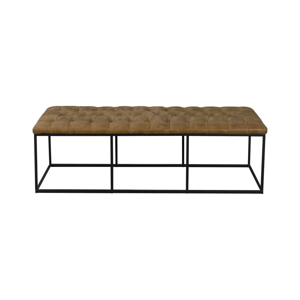 HomePop Draper 58" Large Ottoman with Button Tufting, Light Brown Faux Leather - Image 13