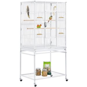 Renwick 53.5"H Large Rolling Metal Pet Cage with Detachable Stand, White