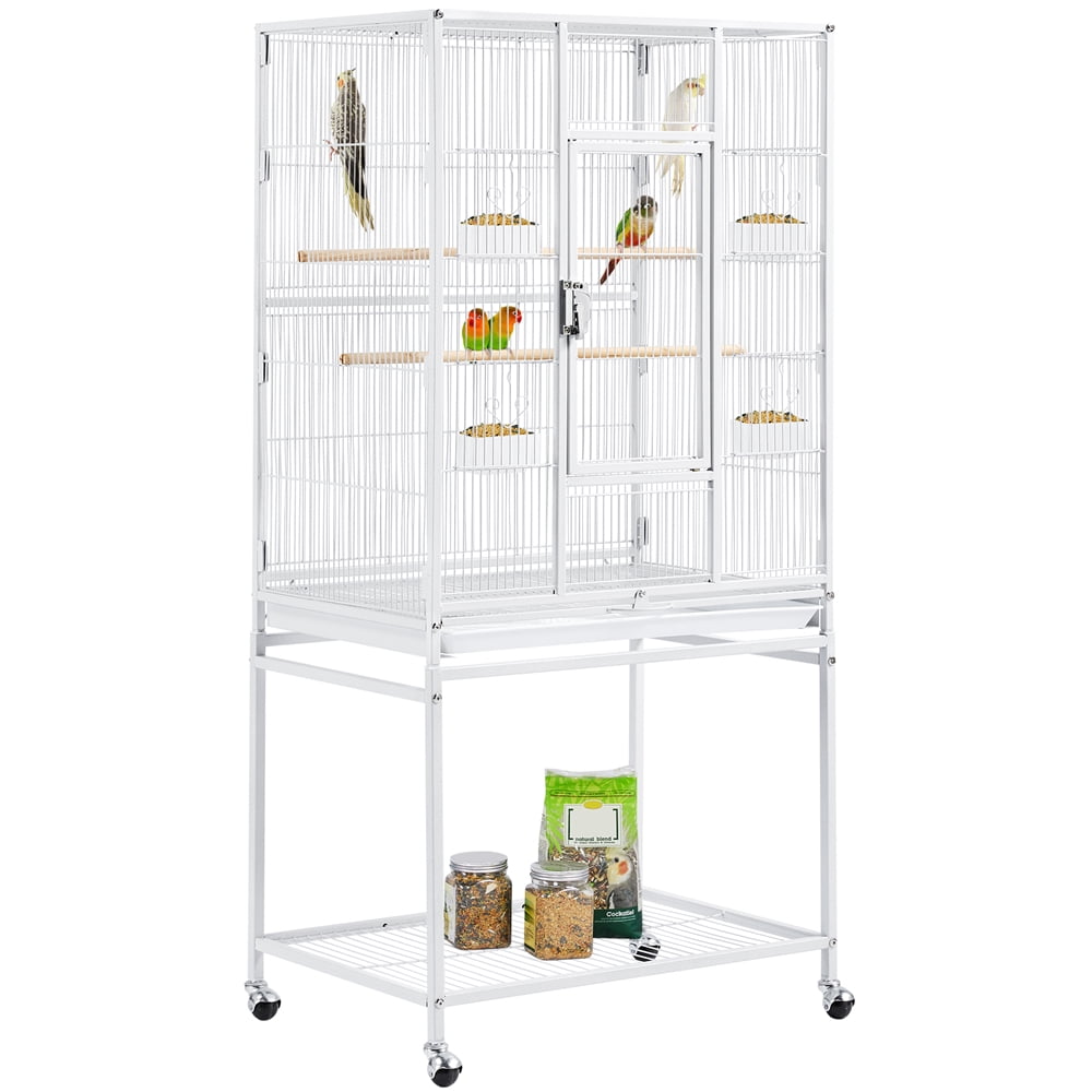 Renwick 53.5"H Large Rolling Metal Pet Cage with Detachable Stand, White