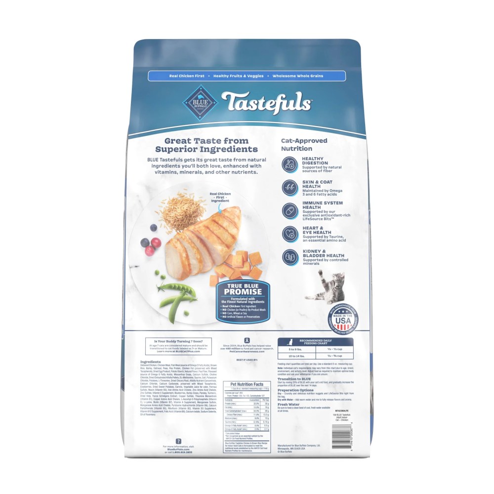 Blue Buffalo Tastefuls Natural Dry Food for Adult Indoor Cats, Chicken & Brown Rice Recipe, 15-lb Bag - Image 4