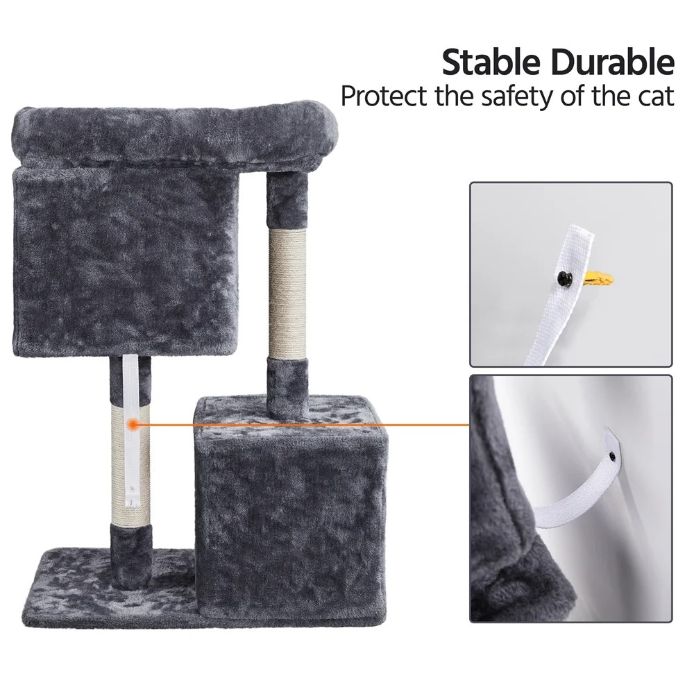 Alden Design 33.5"H Plush Cat Tree with Wide Platform Condo for Indoor Cats, Dark Gray - Image 2