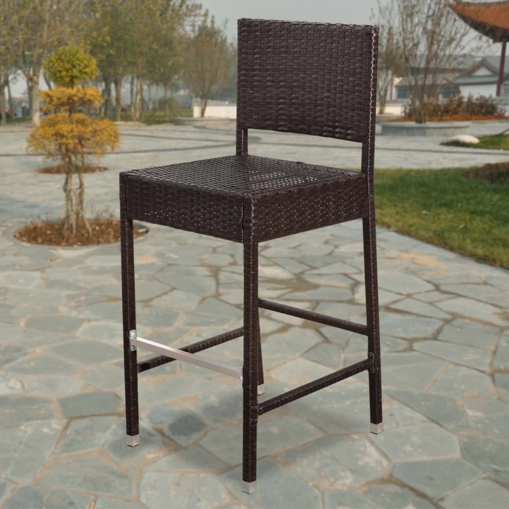 Sunny Dark Coffee Wicker Barstool Indoor Outdoor Patio Furniture All Weather Bar Stool-2 pcs - Image 3