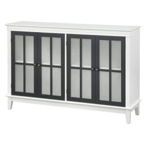 TMS Hampshire 52" Modern Two-Tone Sideboard with Tempered Glass Doors and Two Ajustable Shelves, White/Black