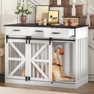 ModFurne XL Corner Dog Crate Furniture,  Decorative Dog Crates Dog Cage TV Stand with Diamond Metal Decoration