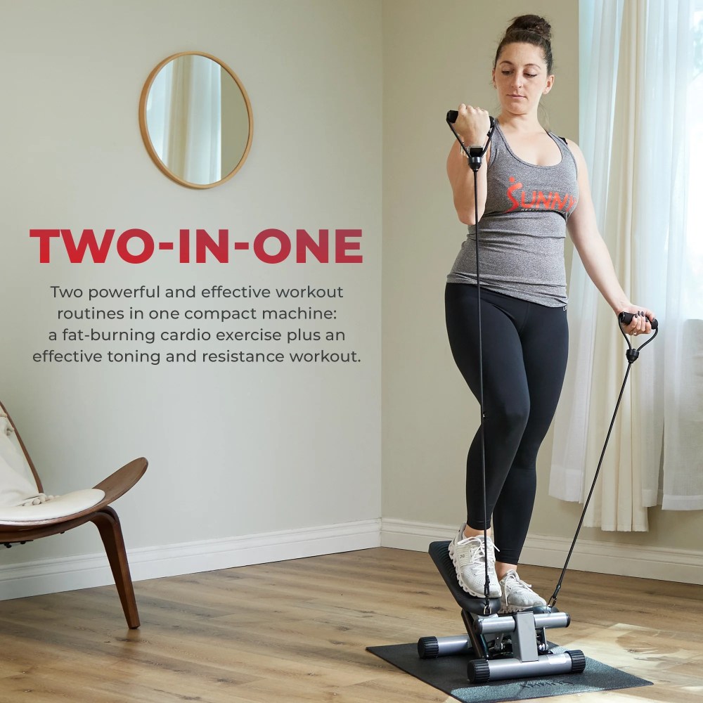 Sunny Health & Fitness Mini Steppers for Exercise at Home, Stair Step Workout Machine with Resistance Bands, Full Body Cardio - NO. 012-S - Image 4