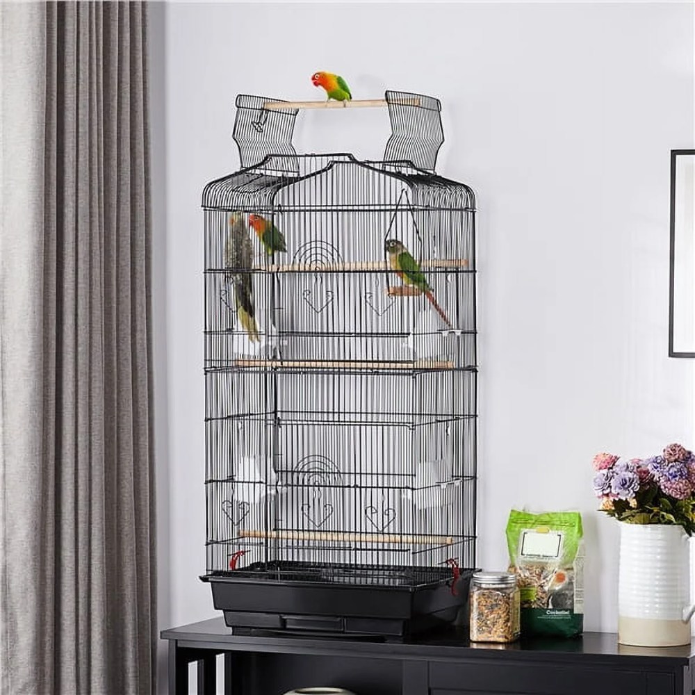 Alden Design Large 41" Metal Bird Cage with Play Top for Parakeets and Lovebirds, Black - Image 10