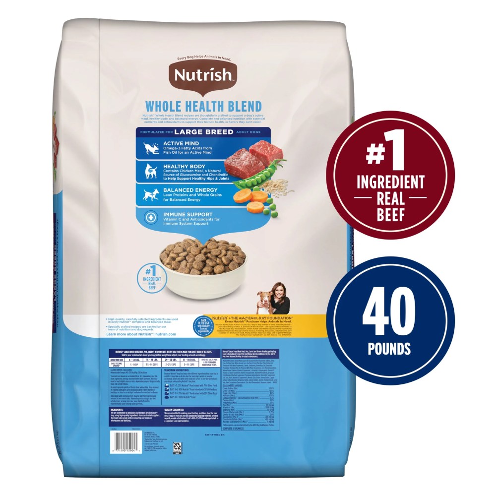 Nutrish Large Breed Real Beef, Pea, Carrot & Brown Rice Recipe Whole Health Blend Dry Dog Food, 40 lb. Bag (Rachael Ray) - Image 2