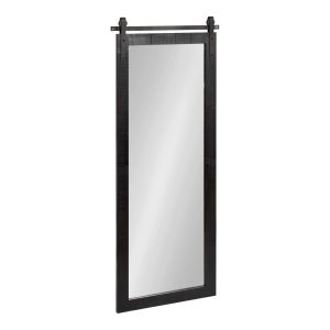 Kate and Laurel Cates Farmhouse Wood Framed Panel Wall Mirror, 18 x 50, Black, Decorative Rustic Barn Door Inspired Wall Mirror Decor With Full Length Size