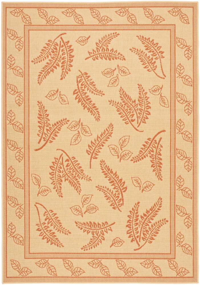 SAFAVIEH Courtyard Euler Traditional Floral Indoor/Outdoor Area Rug, 6'7" x 9'6", Natural/Terracotta