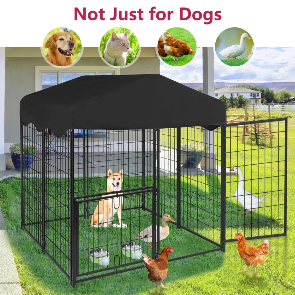 Jhsomdr Outdoor Dog Kennel 4.2ft x 4ft x 4.5ft Welded Wire Large Dog Kennel Dog Cage for Medium/Small Dogs, Heavy Duty Dog Crate with Rotating Feeding Door & UV-Resistant Cover - Image 4
