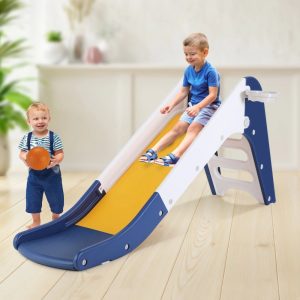 Arlopu Toddler Slide, Sturdy Baby Slide Climber Playset with Basketball Hoop & Ball, Indoor Outdoor Toy Plastic Slide for Kids