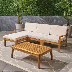 5pc Brown and Beige Outdoor Patio Conversation Set with Cushions 39.5"