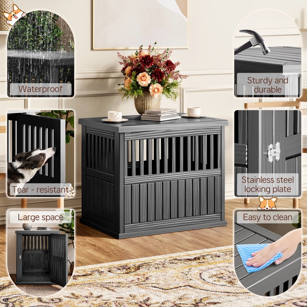 Bifanuo Dog Crate, Decorative Plastic Kennel with Locking Latch for Small to Medium Breeds, Indoor, Black - Image 7