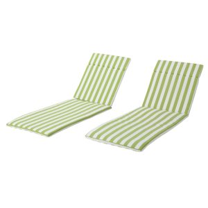 Anthony Outdoor Water Resistant Chaise Lounge Cushions,  Set of 2,  Green and White Strip