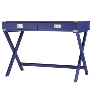 Weston Home Wood X-Base Campaign Writing Desk with Drawers,Twilight Blue
