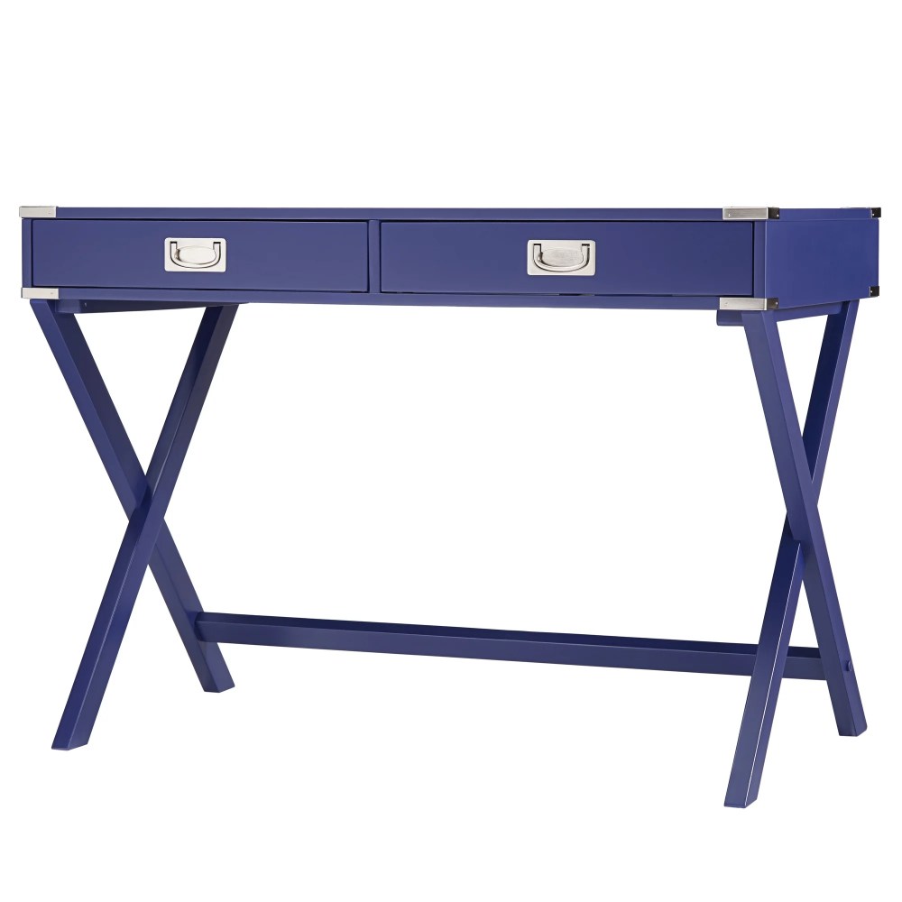 Weston Home Wood X-Base Campaign Writing Desk with Drawers,Twilight Blue