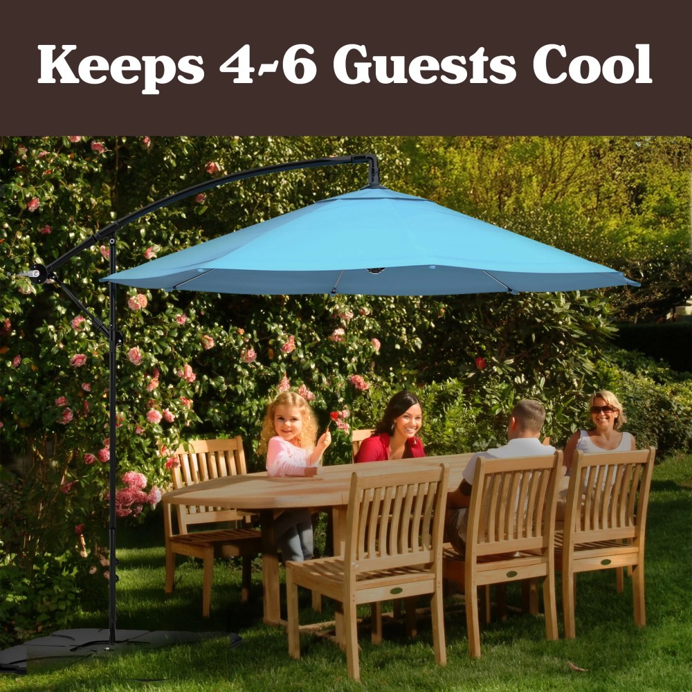 Pure Garden 10-Foot Offset Patio Umbrella with Crank and Base (Blue) - Image 6