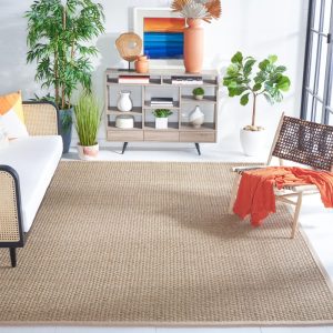 SAFAVIEH Natural Fiber Arbor Bordered Area Rug, Natural/Beige, 10" x 10" Square - Large - Coastal Design, Natural & Beige, Seagrass, Ideal for Entryway, Kitchen, Living Room, Office