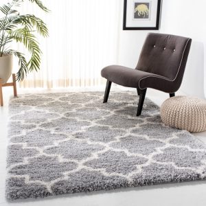 SAFAVIEH Fontana Hilda Geometric Shag Area Rug, Grey/Cream, 4" x 6"