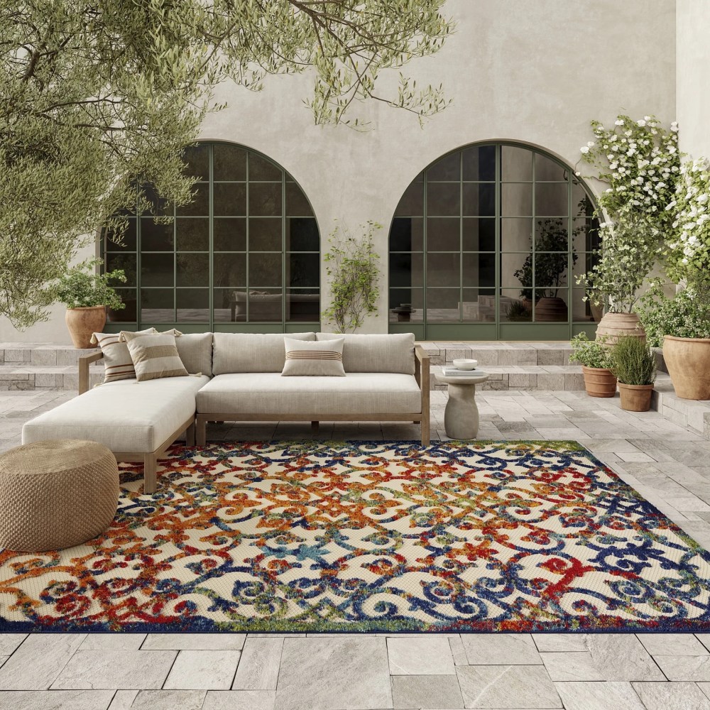 Nourison Aloha Indoor/Outdoor Transitional French Country Multicolor 6" x 9" Area Rug, (6" x 9")