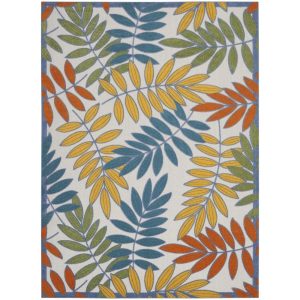 Nourison Aloha Indoor/Outdoor Tropical Botanical Ivory/Multi 7" x 10" Area Rug, (7" x 10")
