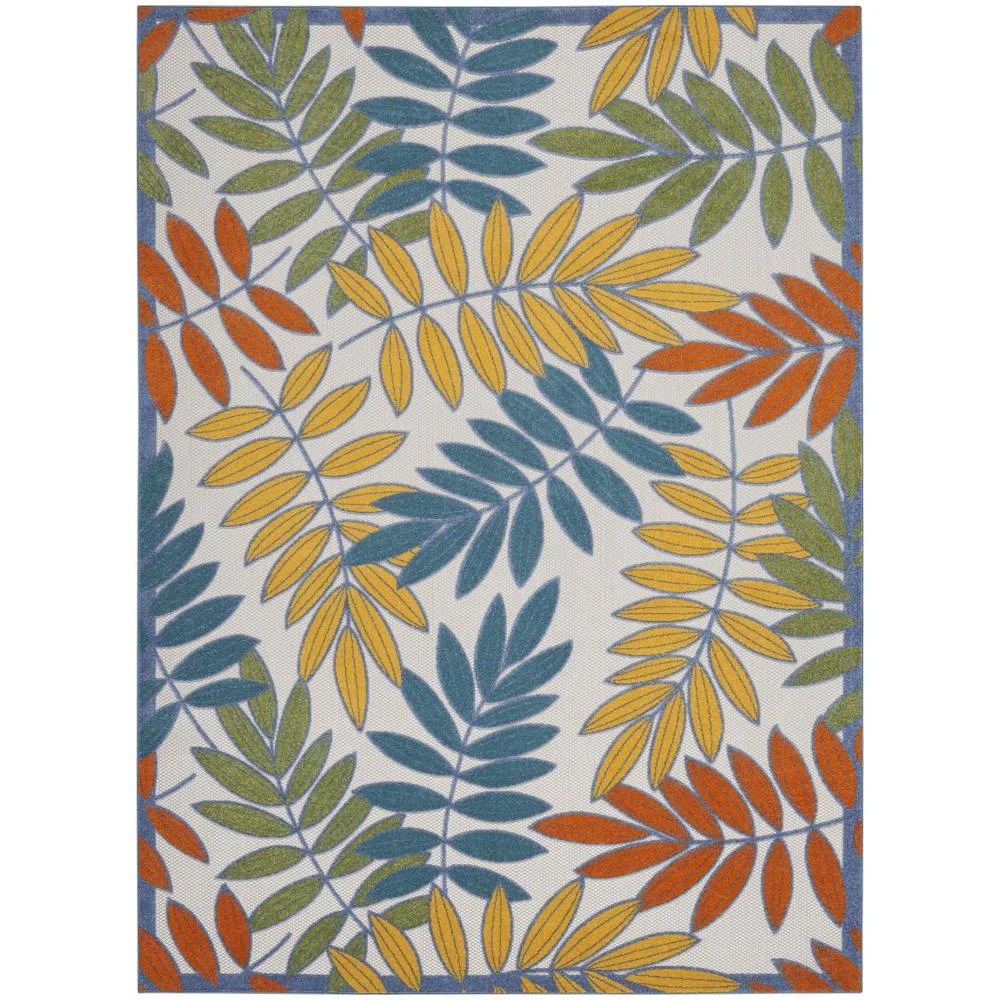 Nourison Aloha Indoor/Outdoor Tropical Botanical Ivory/Multi 7" x 10" Area Rug, (7" x 10")