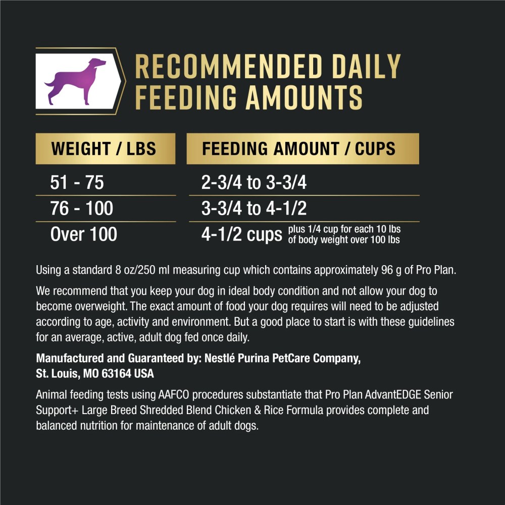 Purina Pro Plan AdvantEDGE Large Breed Senior Support Plus Chicken and Rice Formula Shredded Blend Dry Dog Food for Senior Dogs, 12 lb Bag - Image 3