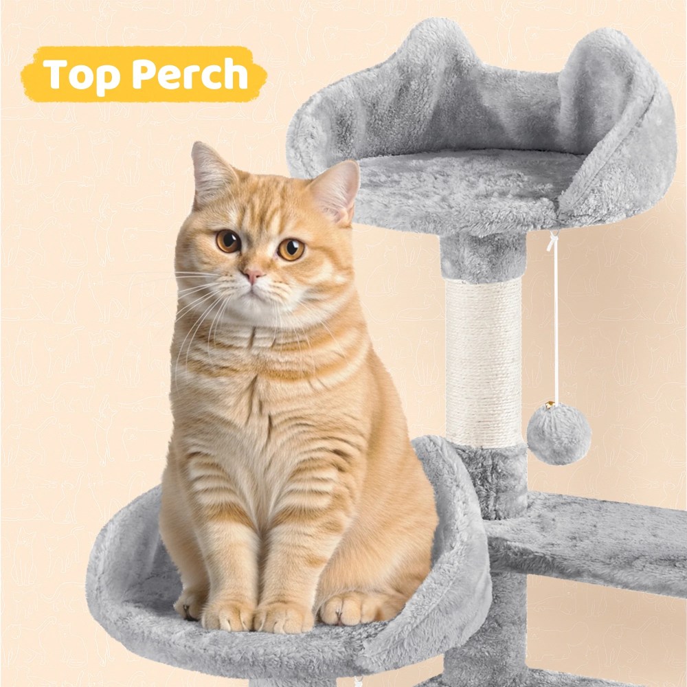 Alden Design 67" H Multi-Level Cat Tree Tower with 2 Cat Condos & Hammock Basket, Light Gray - Image 8