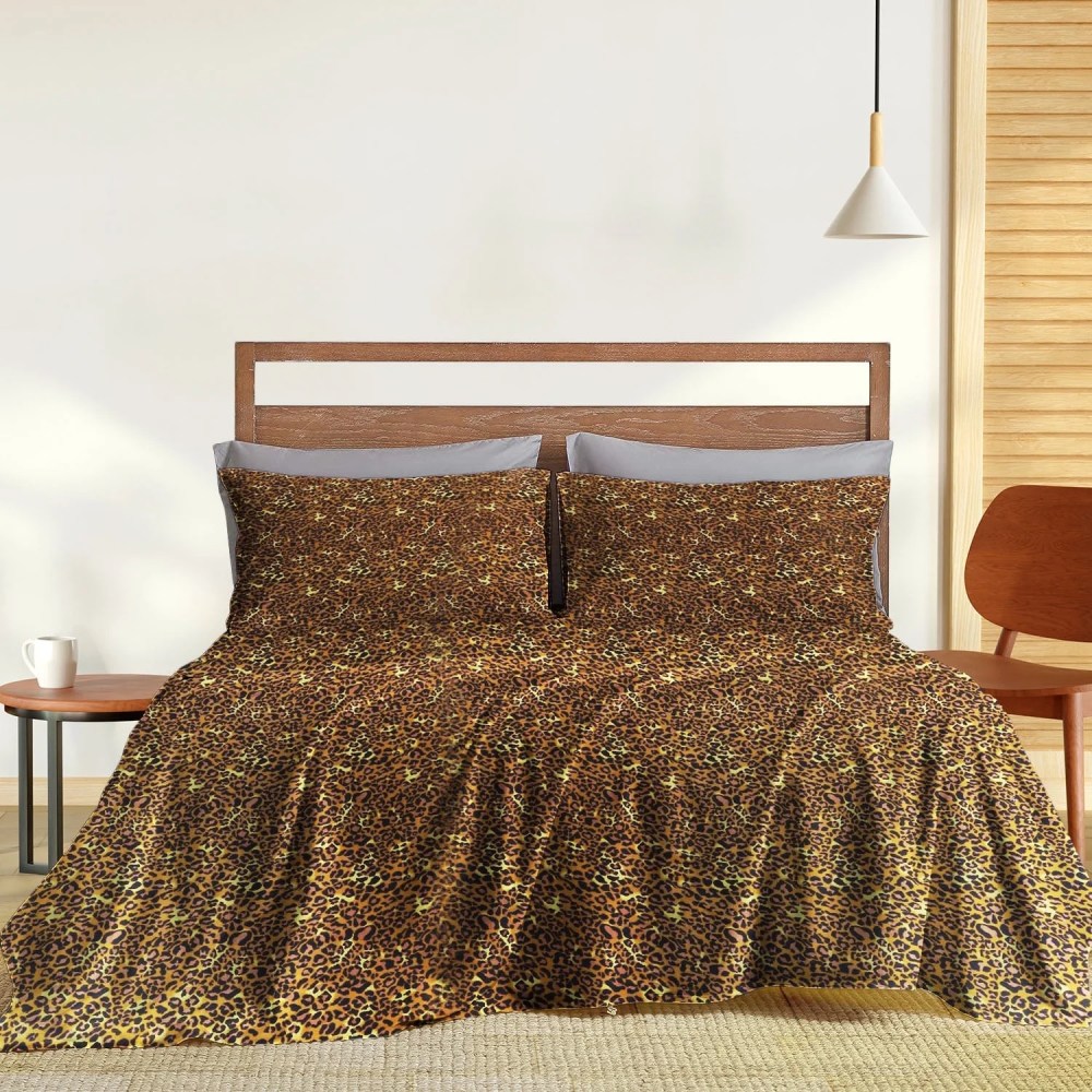 400 Thread Count 4 Piece Sheet Set Deep Pocket 8 Inch 100 Egyptian Cotton Color Leopard Print Size Queen