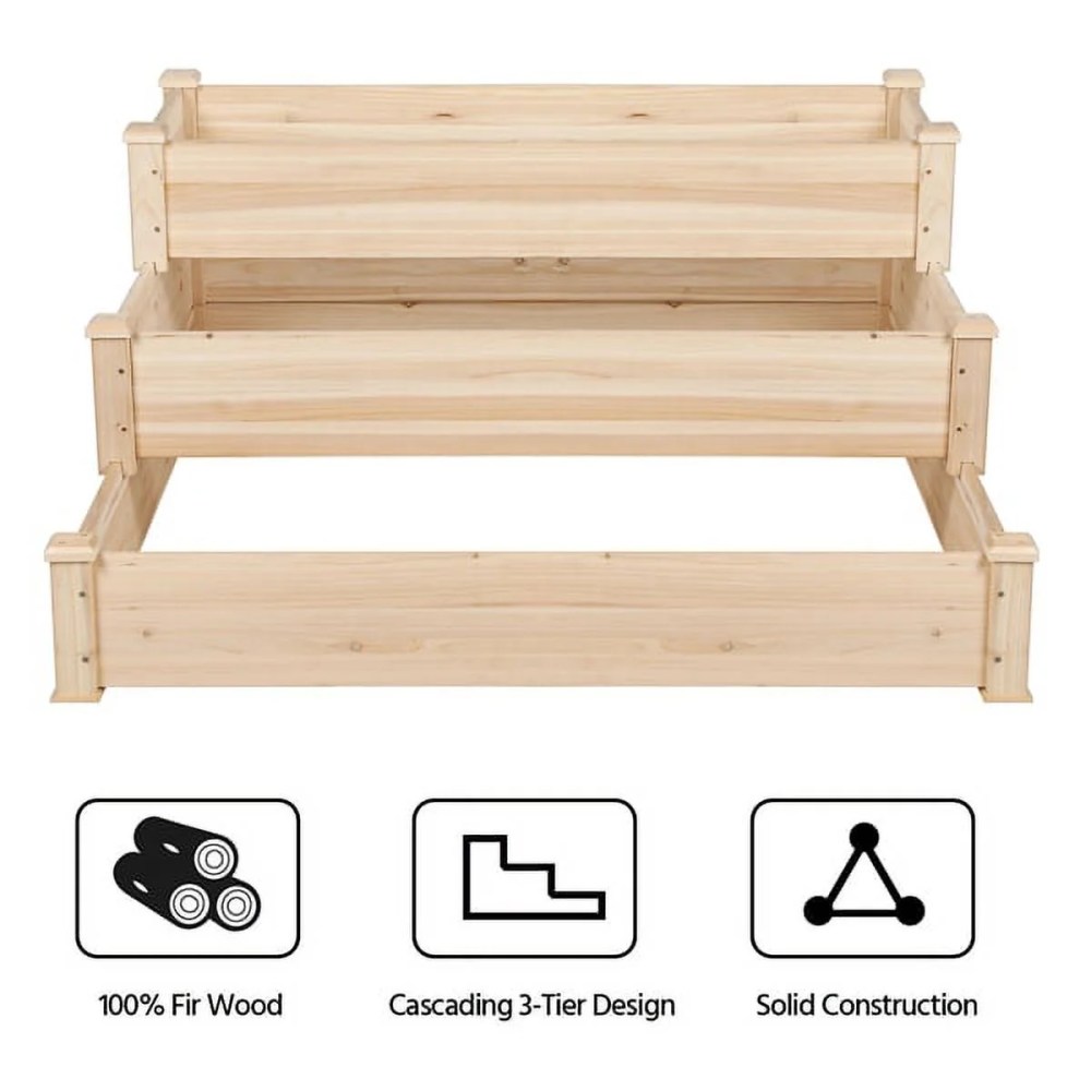 Alden Design 3 Tier Wood Raised Garden Bed Wood Elevated Flowers Vegetables Planter - Image 8