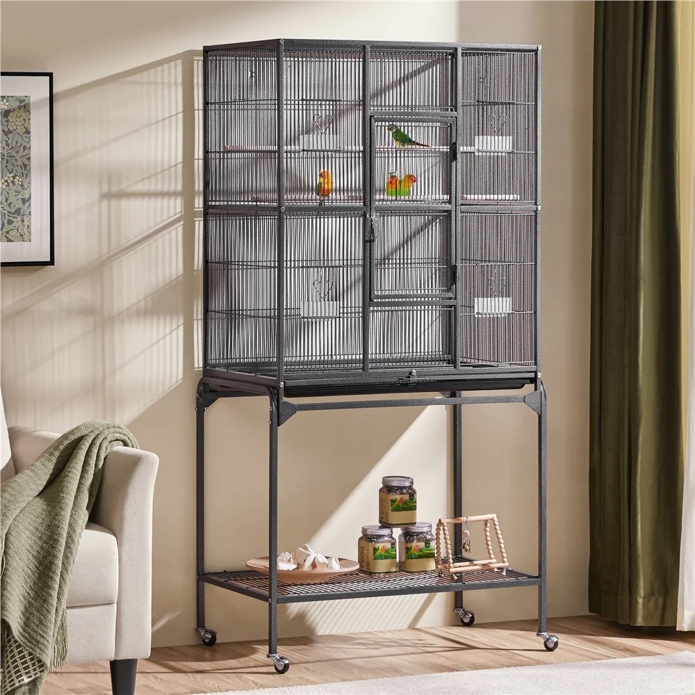 Renwick 63" Large Rolling Metal Parrot Cage with Detachable Stand, Black - Image 5
